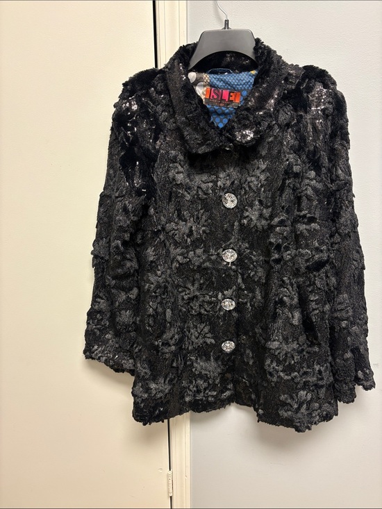 Isle Apparel Jackets & Blazers - Black Teddy Jacket with Decorative Buttons - Women's Coat